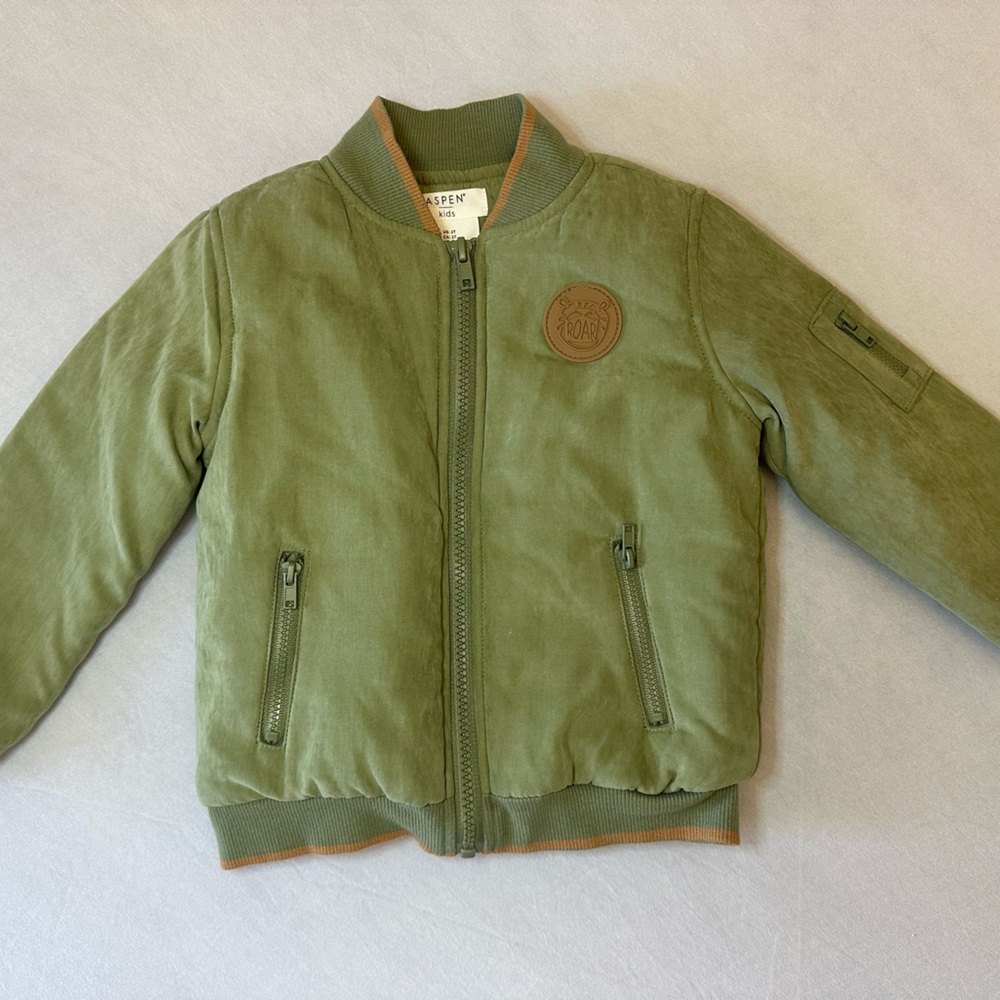 Kids Olive Green Bomber Jacket